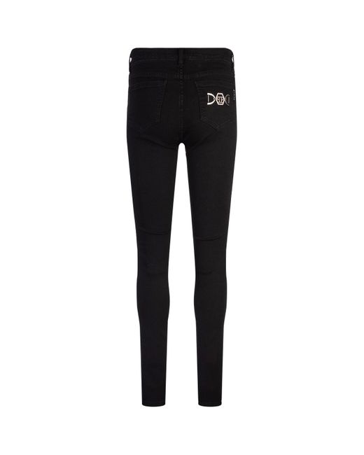 Philipp Plein Black Logo Embellished High Waist Jeans