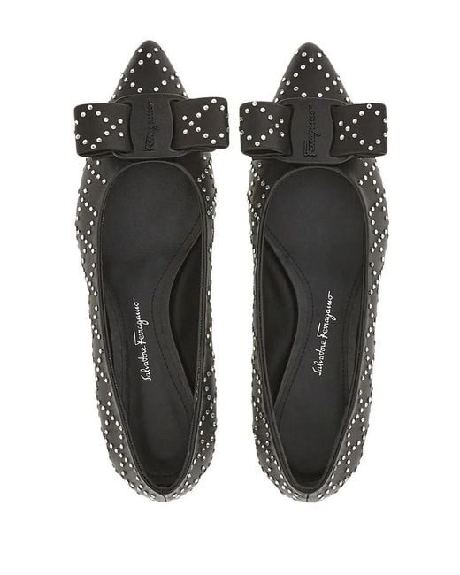 Ferragamo Black Viva Rhinestone-Embellished Flat Pumps