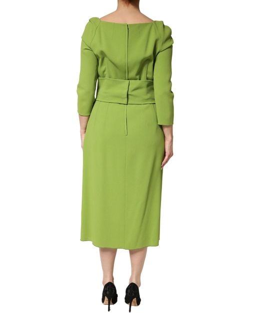 Dolce & Gabbana Green Silk Sweetheart Neckline Midi Dress Viscose