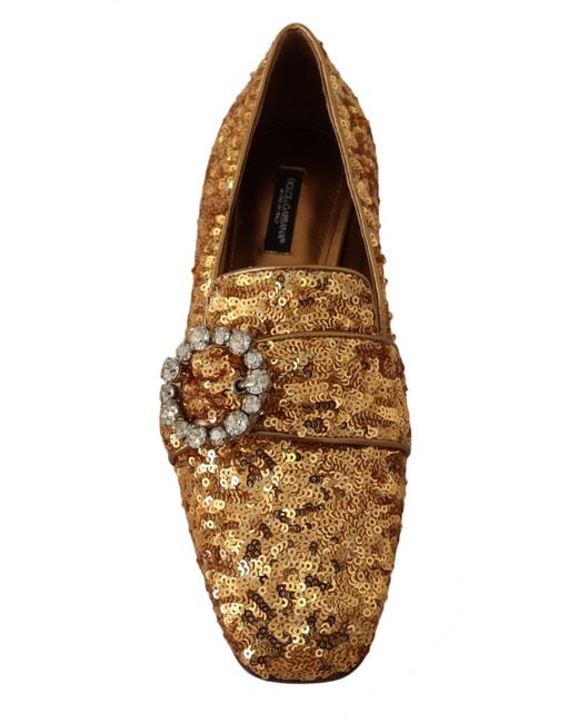 Dolce & Gabbana Multicolor Gold Sequin Crystal Flat Loafers Shoes