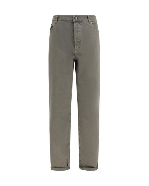 Brunello Cucinelli Gray Jeans With Turn-Up Hem Cotton; Elastane for men