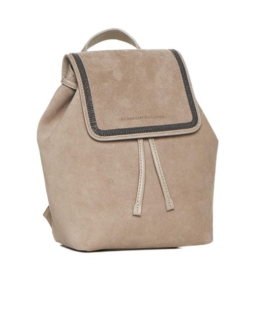 Brunello Cucinelli Natural Suede And Leather Backpack