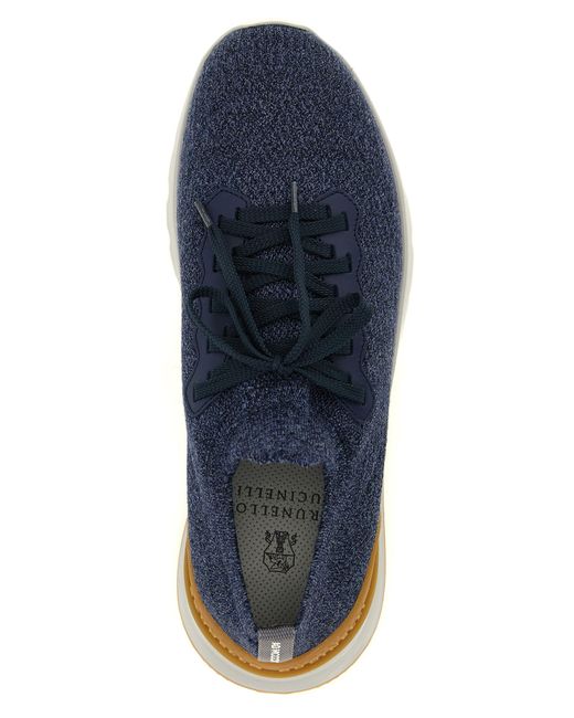 Brunello Cucinelli Blue Jacquard Knit Sneakers for men