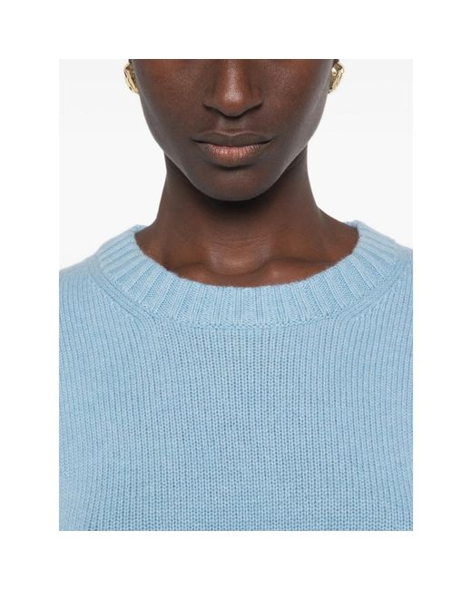 Allude Blue Ribbed-Knit Crew Neck Sweater