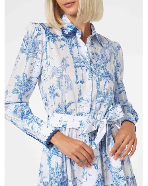 Mc2 Saint Barth Blue Long Dress With Toile De Jouy Print