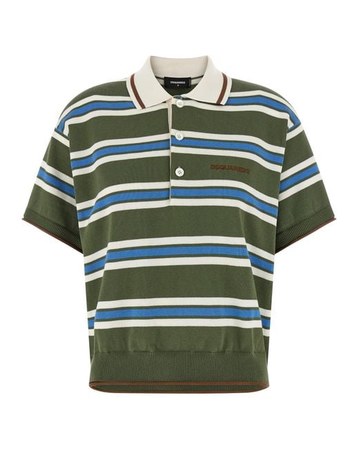 DSquared² Green Striped Knit Polo