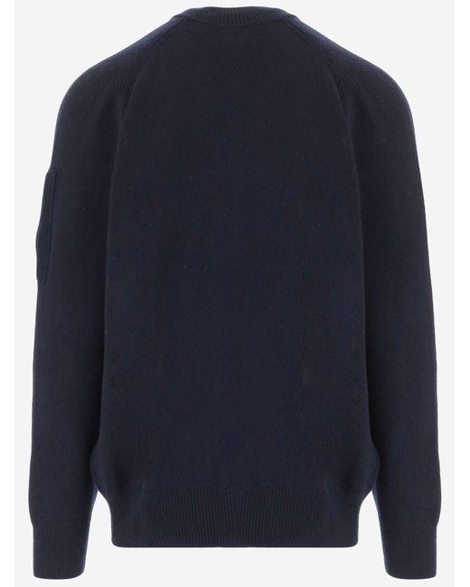 C P Company Blue Knit Zip Sweater Wool-Blend for men