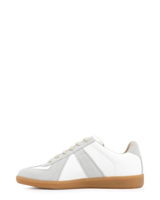 Maison Margiela White Replica Low-Top Leather Sneakers With Suede Inserts