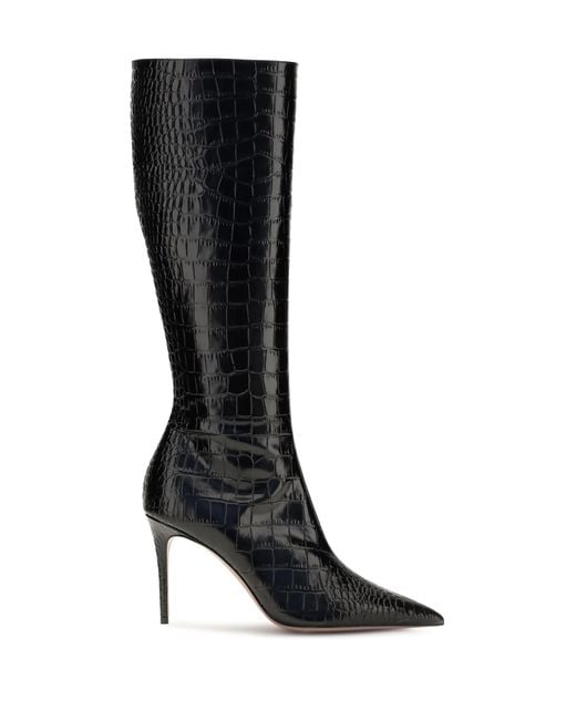 Paris Texas Black Vera Crocodile-Effect Leather Knee-High Boots