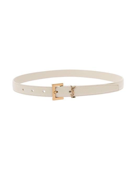 Saint Laurent White Leather Belt With Logo Buckle Calf