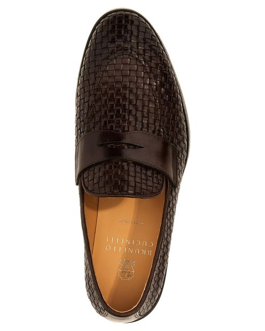 Brunello Cucinelli Brown Braided Leather Loafers for men