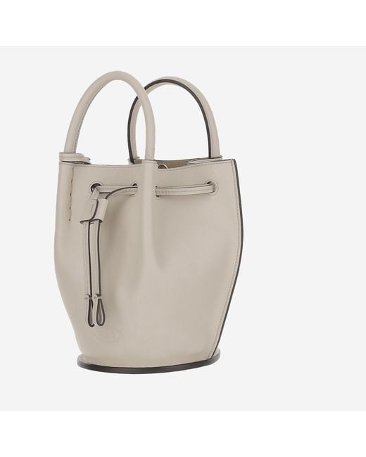 Tod's White Small Leather Bucket Bag Calfskin Shoulder