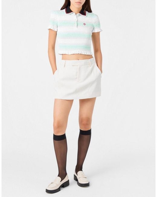 Casablanca White Stripe Shirred Polo Top Clothing Tops & T-Shirts