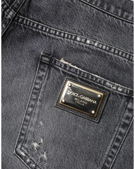 Dolce & Gabbana Gray Tattered Cotton Loose Denim Jeans Clothing for men