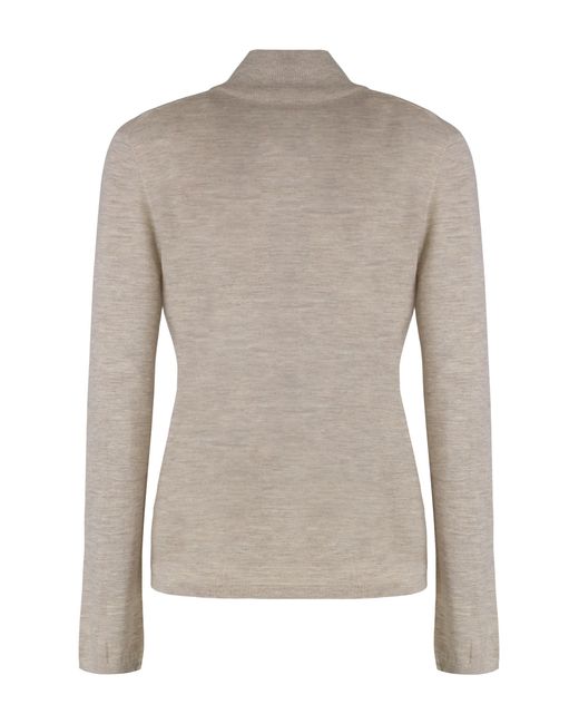Max Mara Gray Cashmere High Collar Long Sleeve Sweater