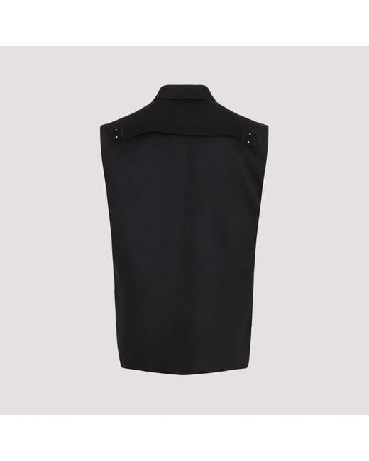 Rick Owens Black Structured Linen Shirt With Classic Collar for men