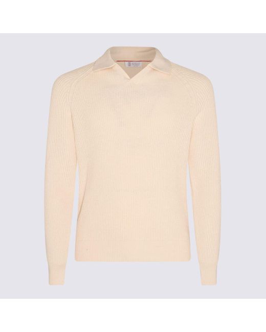 Brunello Cucinelli Natural Ecru Cotton Polo Sweater for men