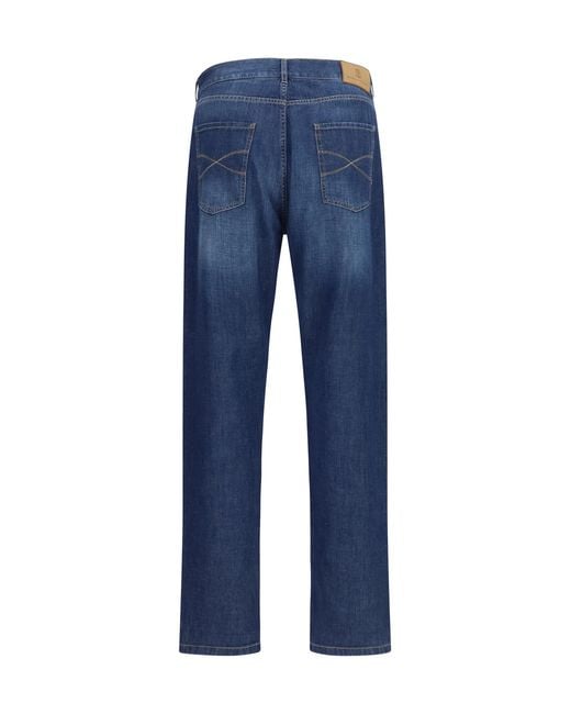 Brunello Cucinelli Blue Lightweight Denim Pants Scuro Cotton Jean for men