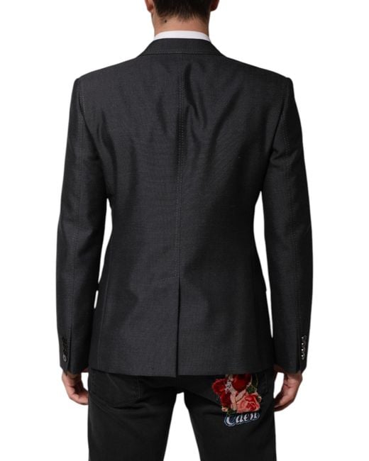 Dolce & Gabbana Black Dark Gray Bee Embroidery Wool Coat Blazer for men