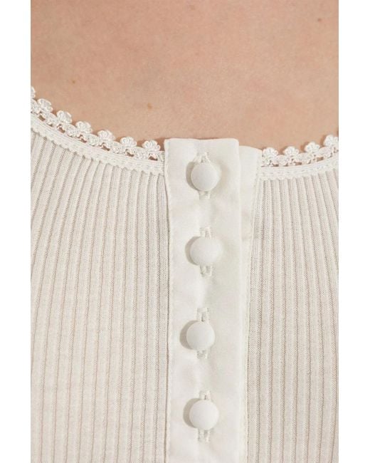 Chloé White Top En Jersey De Coton Côtelé Iconic Milk