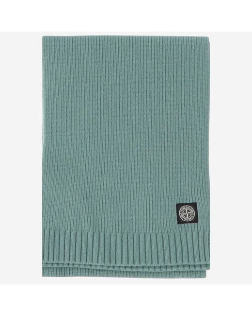 Stone Island Green Logo Wool Blend Scarf for men