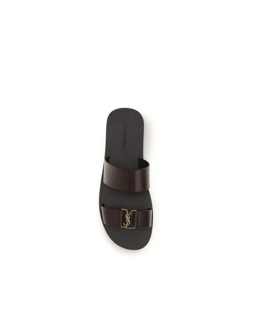Saint Laurent Black Brown Calf Leather Bos Taurus Flat Sandals for men