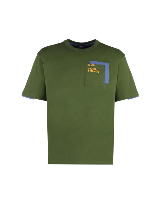K-Way Green Fantome Cotton Crew-Neck T-Shirt for men