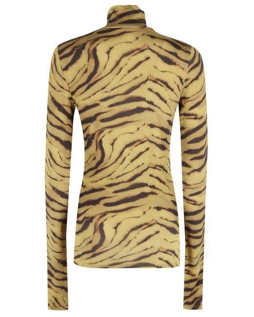 Ganni Yellow Printed Shiny Jersey Turtleneck