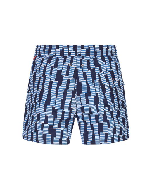Kiton Blue Swim Shorts With Light Windsock Pattern for men