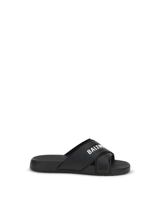 Balenciaga Black Cross-Logo Slides Rubber Sandal for men