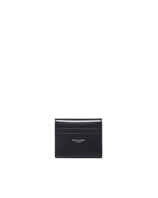 Saint Laurent White Compact And Reversible Leather Card Holder for men