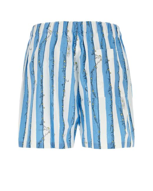 Bottega Veneta Blue Printed Poplin Bermuda Shorts for men