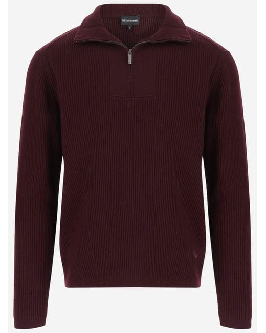 Emporio Armani Red Sweater Half-Zip Wool And Cotton Virgin for men