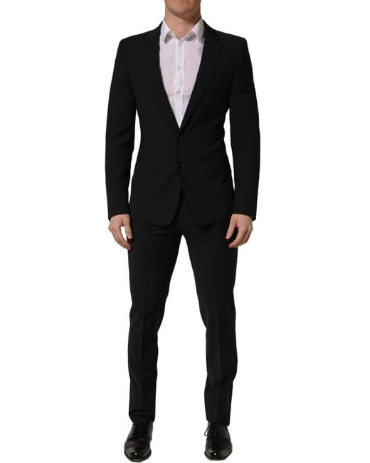 Dolce & Gabbana Black Wool Slim Fit Formal 2 Piece Suit Polyester Elastane for men
