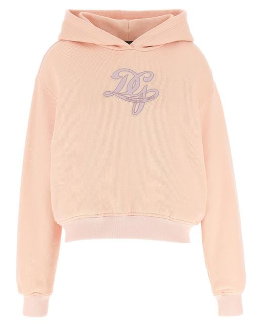 Dolce & Gabbana Pink Logo Embroidery Hoodie Cotton Sweatshirt