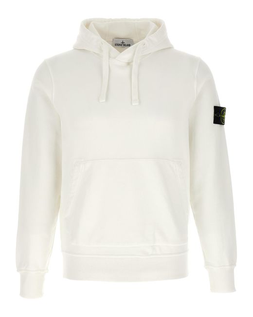 Stone Island White Logo Badge Hoodie for men