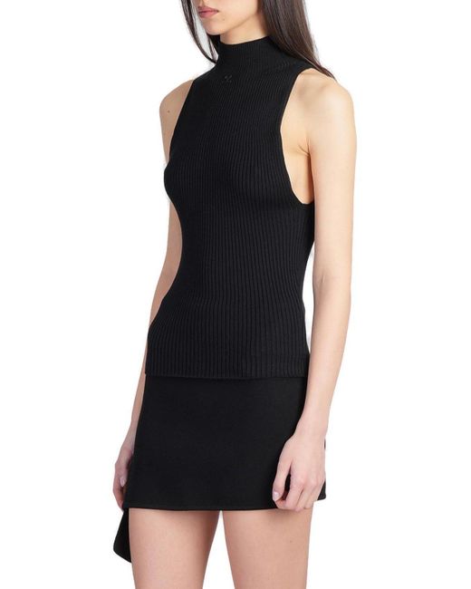 Courreges Black Sleeveless Ribbed-Knit Tank Top