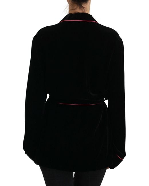 Dolce & Gabbana Black Elegant Silk-Blend Jacket With Waist Belt