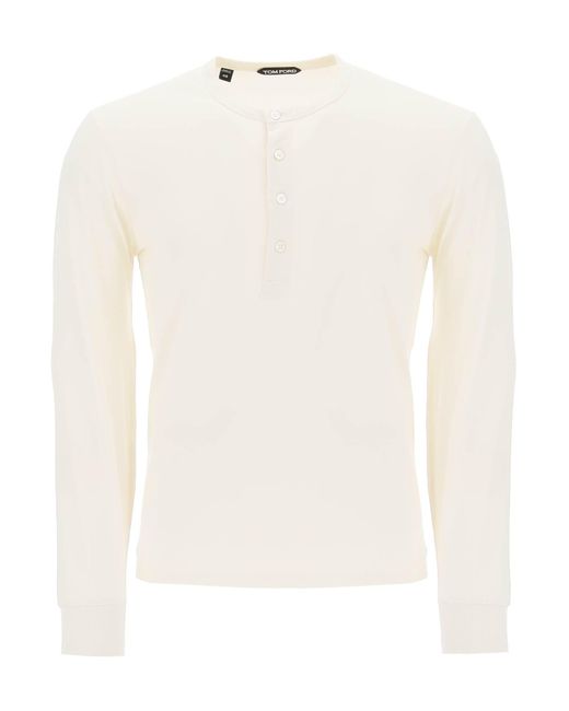 Tom Ford White Lyocell Cotton Henley Shirt for men