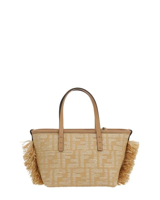 トートバッグ Fendi Roll Mini Tote Bag In Ff Jacquard And Raffia Fendi Fendi Roll FF Jacquard Mini Tote Bag - Tote Bags