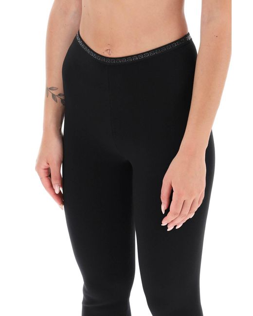 Alexander Wang Black Cropped Leggings With Crystal-Studded Logoed Band
