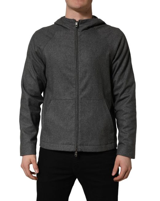 Dolce & Gabbana Gray Cotton Hooded Full Zip Bomber Jacket Nylon Clothing for men