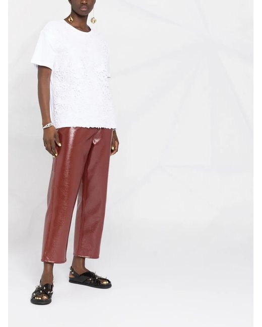 Valentino White Logo Print Lace-Panel T-Shirt