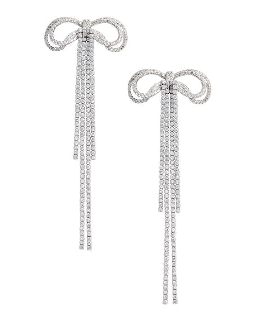 Self-Portrait White Drop Earrings With Bow And Crystal Detail, Metal