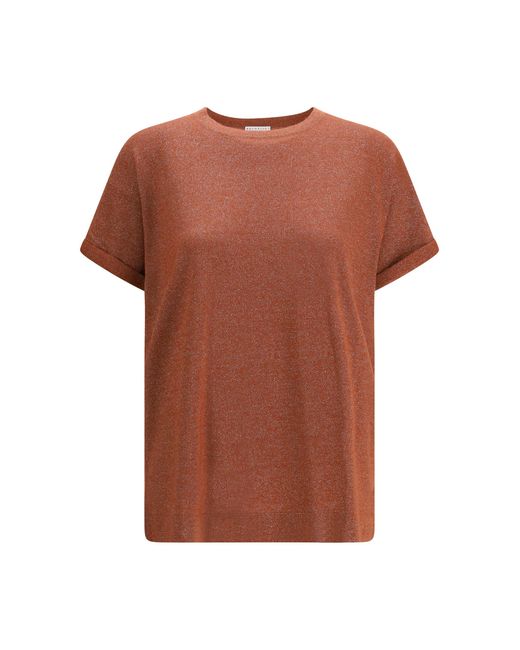 Brunello Cucinelli Brown Cashmere Glitter T-Shirt T-Shirts