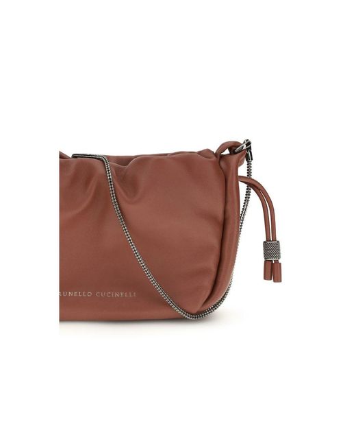 Brunello Cucinelli Brown Calf Leather Bos Taurus Shoulder Bag