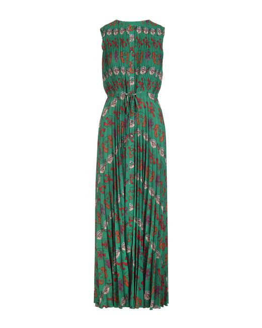 ALESSANDRO ENRIQUEZ Long Green Pleated Shirt Dress With All-over Sun Print
