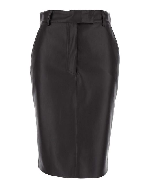 Le Plain Black Leather Skirt With Hidden Front Closure For