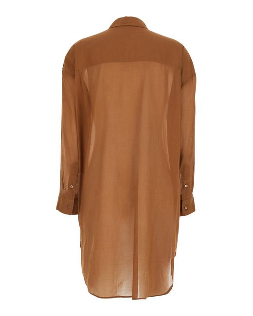 ..,merci Brown Long Shirt C400Rust With Classic Collar And Sleeves Cotton For Blouses