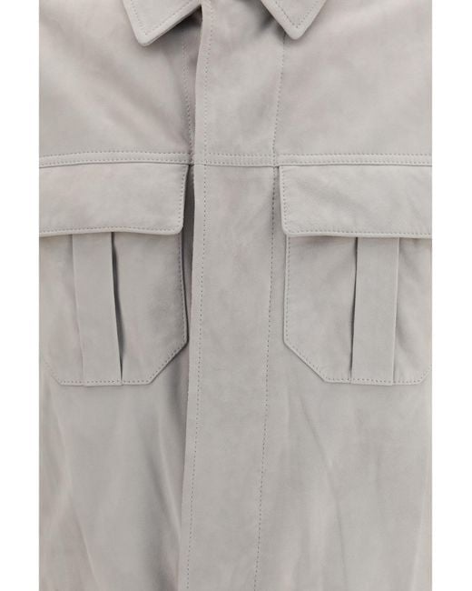 Brunello Cucinelli White Suede Jacket Leather for men